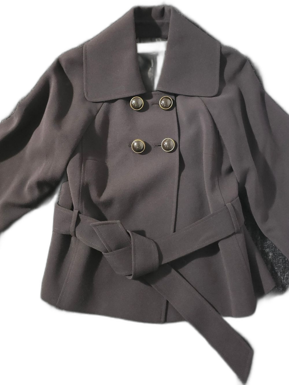 Tahari Arthur S. Levine Short Belted Jacket with Gold Buttons - Brown